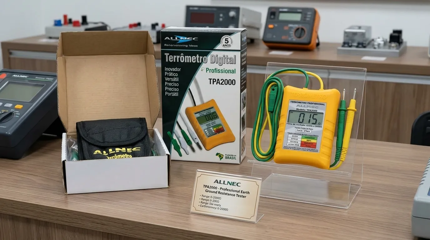 Detalhes técnicos e display de terrômetro digital para construção civil
