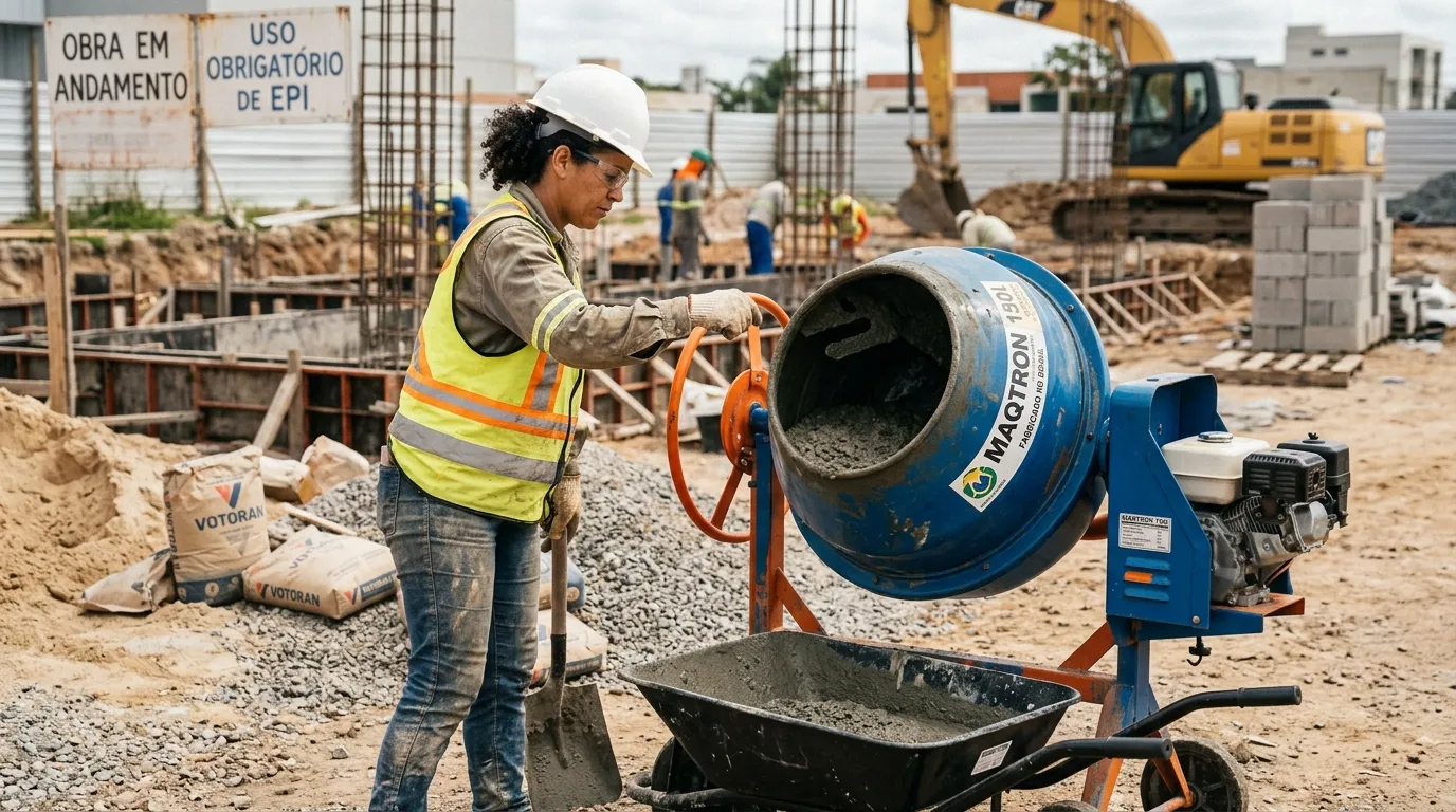 Betoneira de 200 litros em uso na construção civil